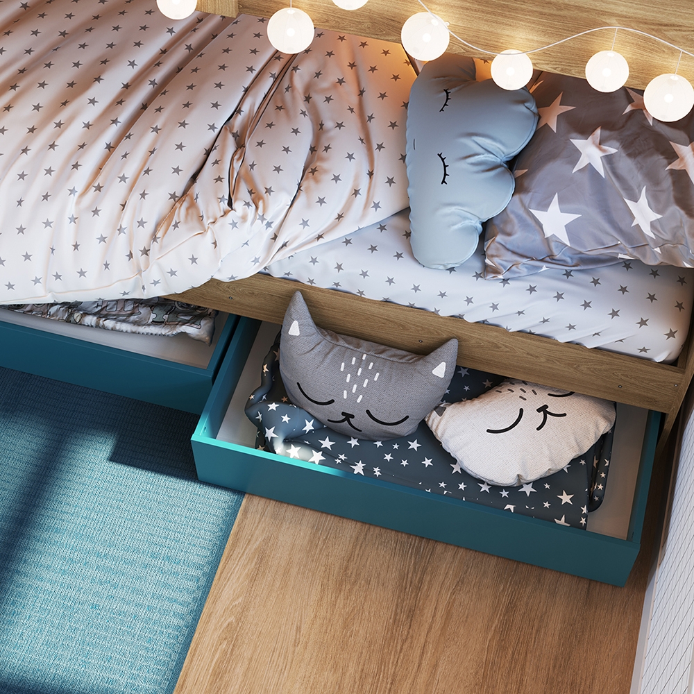 Conjunto 2 Gavetões Individuais para Beliche cor Azul Secreto