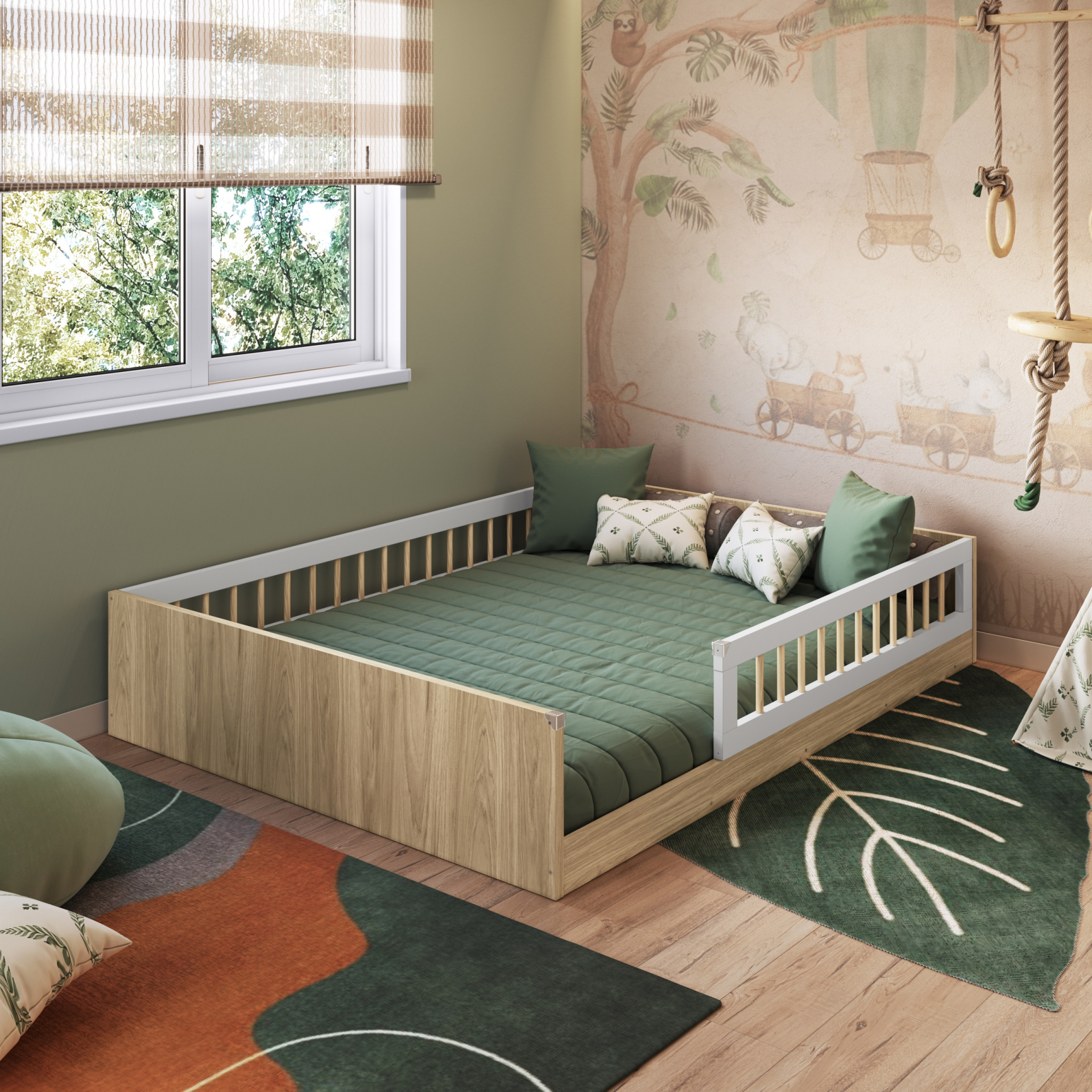 Cama Montessoriana de Casal Linha Affetto cor Aveiro OAK com Branco