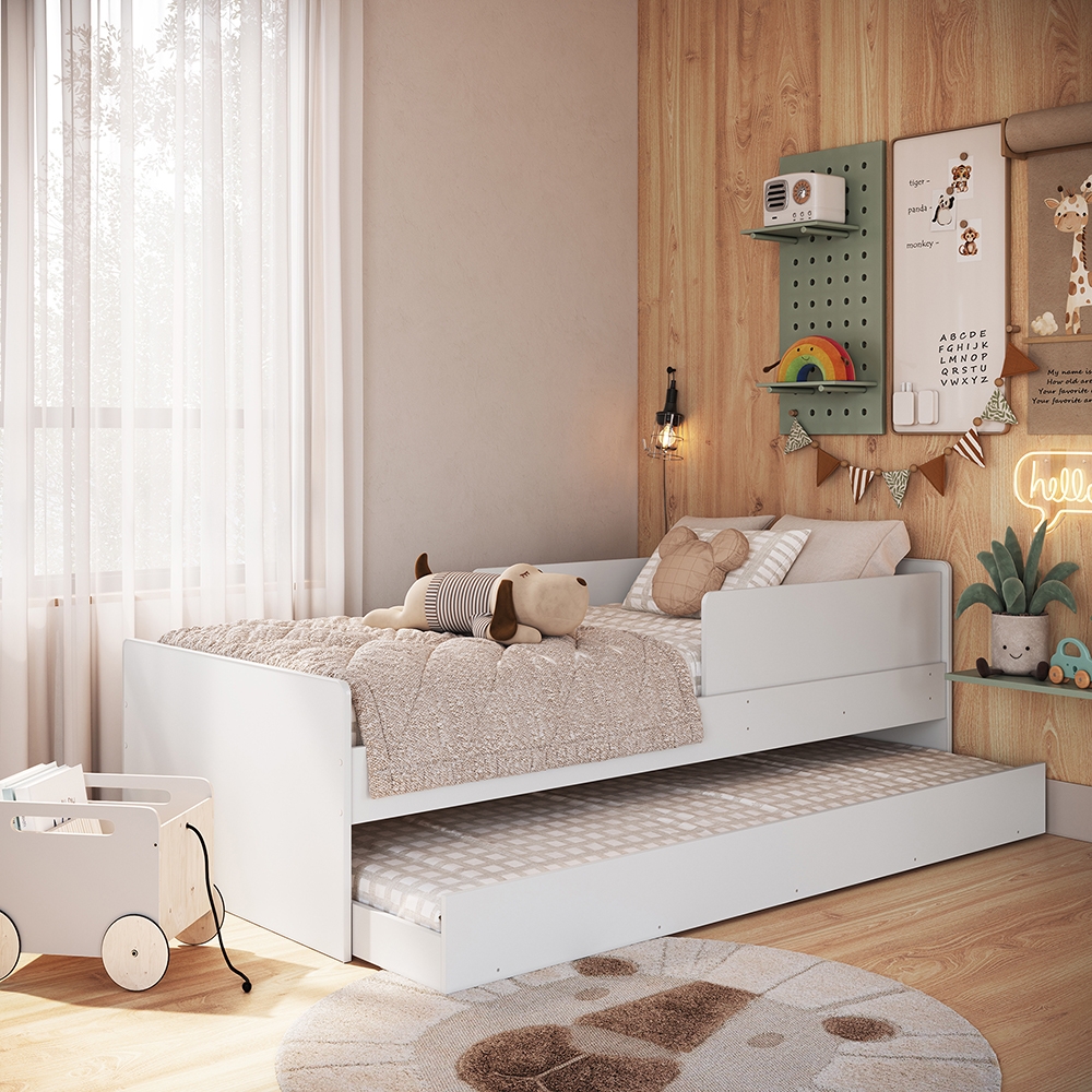 Cama Infantil para Colchão 0,88 x 1,88 cor Branca com Cama Auxiliar