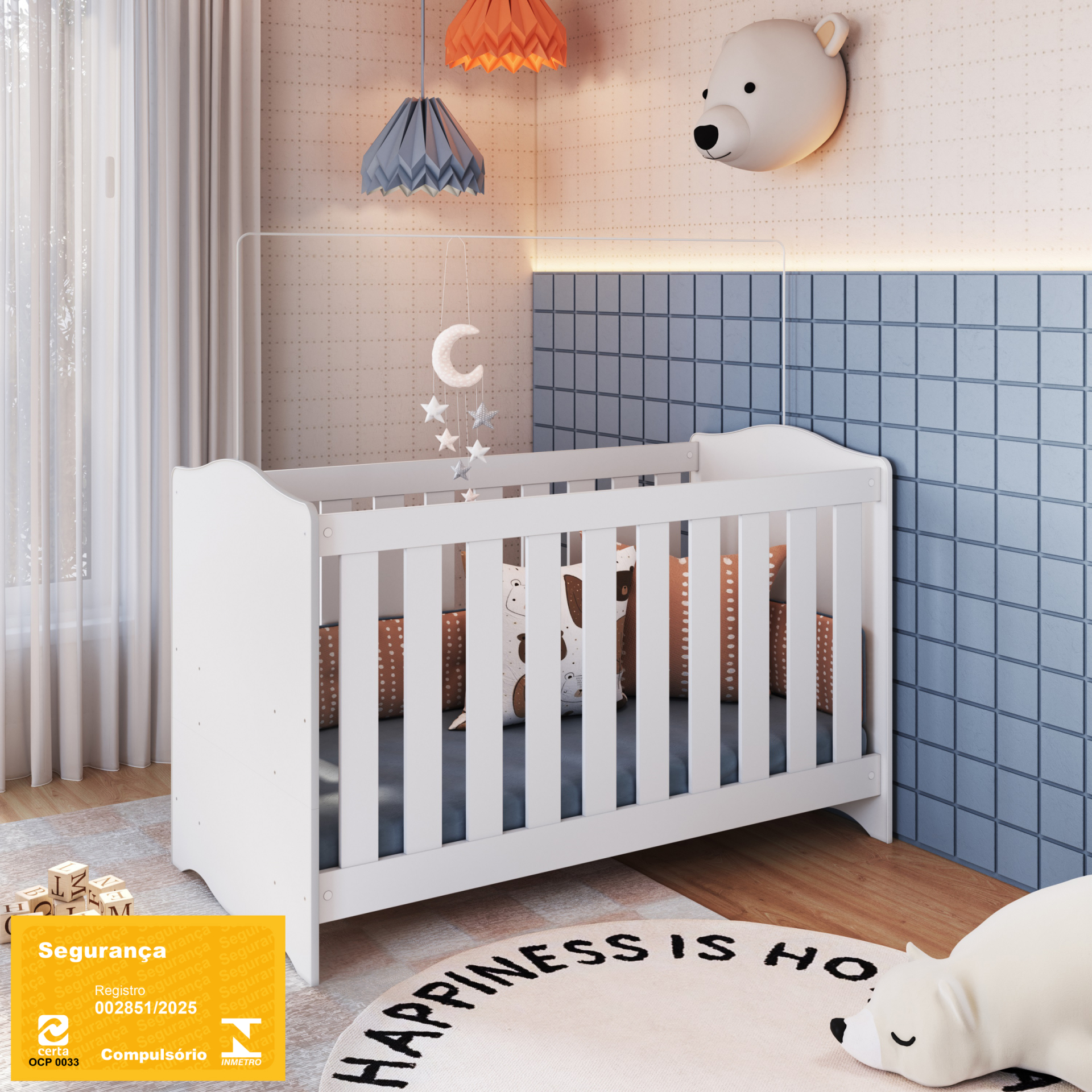 Berço 3 em 1 com Colchão Linha Encanto cor Branco